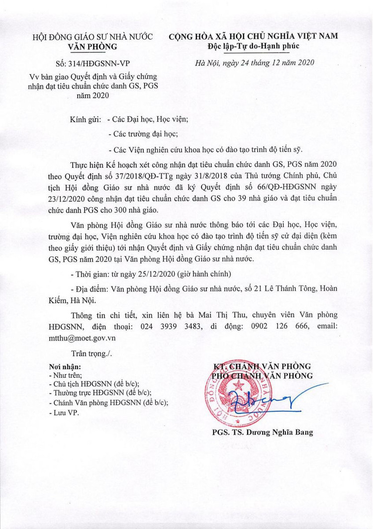 Quyết định công nhận 339 giáo sư, phó giáo sư năm 2020 - 1