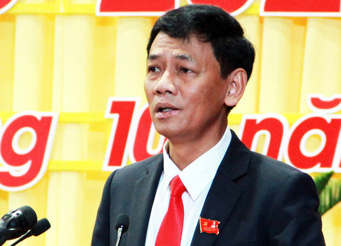 Ông Lâm Văn Mẫn tại Đại hội Đảng bộ tỉnh Sóc Trăng khóa XIV. Ảnh: Hưng Lợi