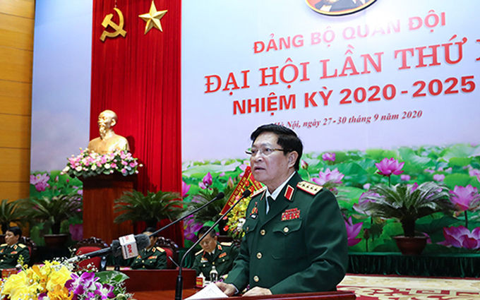 Bộ trưởng Quốc phòng Ngô Xuân Lịch phát biểu bế mạc Đại hội Đại biểu Đảng bộ Quân đội lần thứ XI, sáng 30/9. Ảnh: Hoàng Thùy