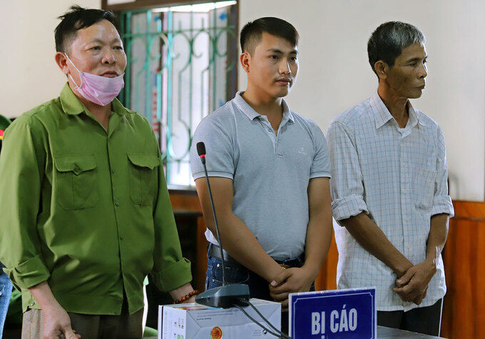 Bị cáo Hồ, Triều và Kỳ (từ trái sang) tại tòa. Ảnh: Đức Hùng