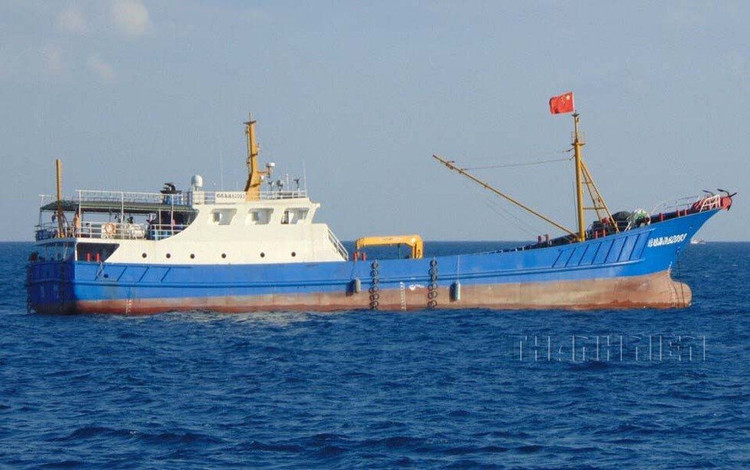 Tàu vỏ sắt Quỳnh Hải Ngư 82033, lượng giãn nước 300 tấn tại Trường Sa, năm 2014. Ảnh: Mai Thanh Hải Tàu cá Trung Quốc không rõ số hiệu, cùng loại 300 tấn nhưng sơn màu xám. Hình chụp tại Trường Sa, năm 2014. Ảnh: Mai Thanh Hải Người trên buồng lái tàu cá vỏ sắt Quỳnh Hải Ngư 16888 dùng ống nhòm quan sát khi tàu Việt Nam cơ động lại gần; Trường Sa, năm 2015. Ảnh: Mai Thanh Hải Tàu cá vỏ sắt Quế Bắc Ngư 50068 của tỉnh Quảng Tây sơn màu xám giống màu sơn của các tàu hải quân Trung Quốc, chụp tháng 4.2019 trên vùng biển miền Trung. Ảnh: Mai Thanh Hải Tàu cá vỏ sắt Quế Bắc Ngư 91099 sơn màu xanh, buồng lái trắng đang bị lực lượng chấp phát Việt Nam xua đuổi khỏi vùng đặc quyền kinh tế Việt Nam, tháng 4.2019. Ảnh: Mai Thanh Hải