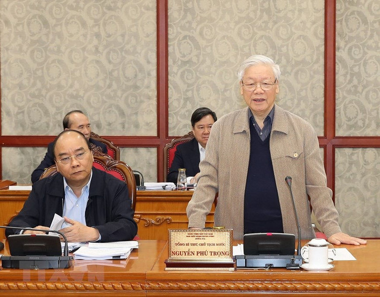 Tổng bí thư, Chủ tịch nước Nguyễn Phú Trọng phát biểu kết luận cuộc họp.