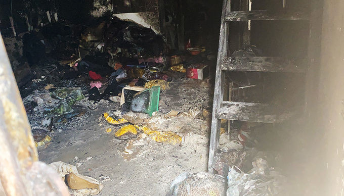 Căn phòng trọ sau đám cháy. Ảnh: Quốc Thắng.