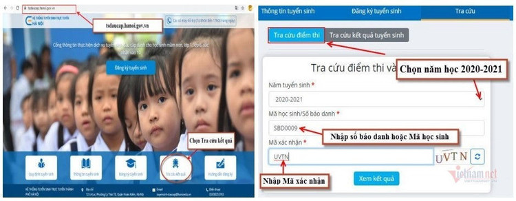 Tra cứu điểm thi lớp 10 qua cổng điện tử của Sở Giáo dục và Đào tạo Hà Nội