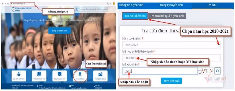 Tra cứu điểm thi lớp 10 qua cổng điện tử của Sở Giáo dục và Đào tạo Hà Nội