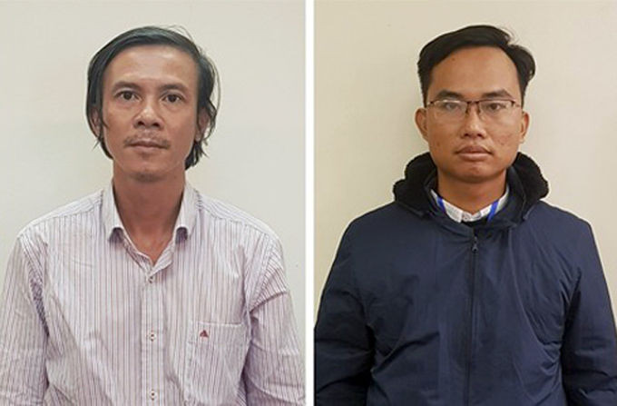 Lê Công Bằng; Quách Văn Phúc (từ trái qua), là hai trong số 13 bị can bị C03 khởi tố. Ảnh: Bộ Công an
