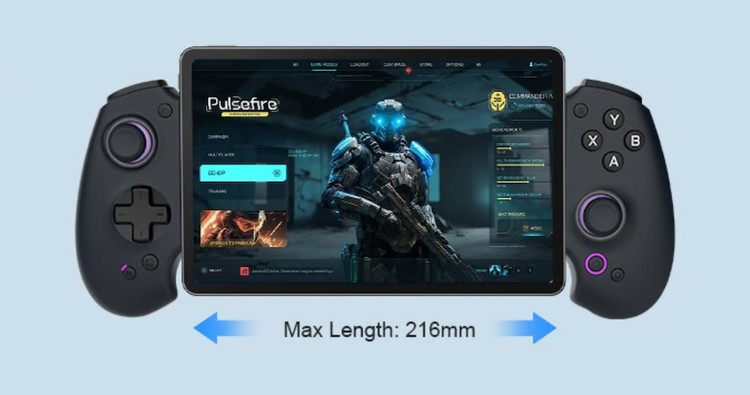 Với chiều dài tối đa, tay cầm Abxylute S9 có thể gắn được cho tablet 8,7 inch. Ảnh: Note Check