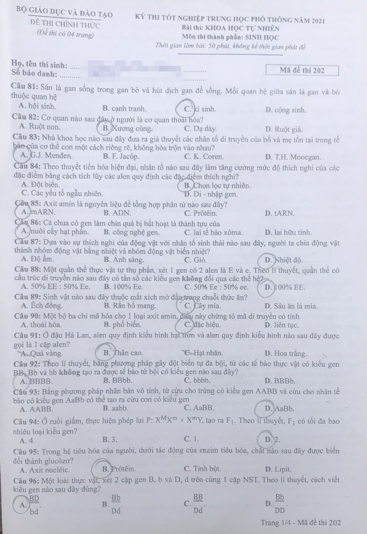 De thi va dap an mon Sinh hoc 2021 anh 1