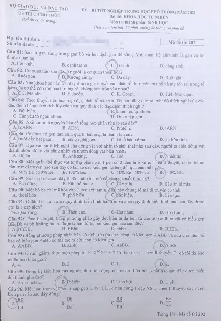 De thi va dap an mon Sinh hoc 2021 anh 1