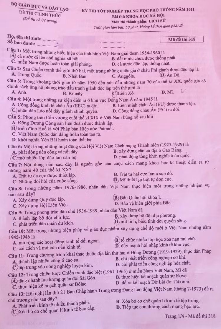 Dap an mon Lich su anh 1