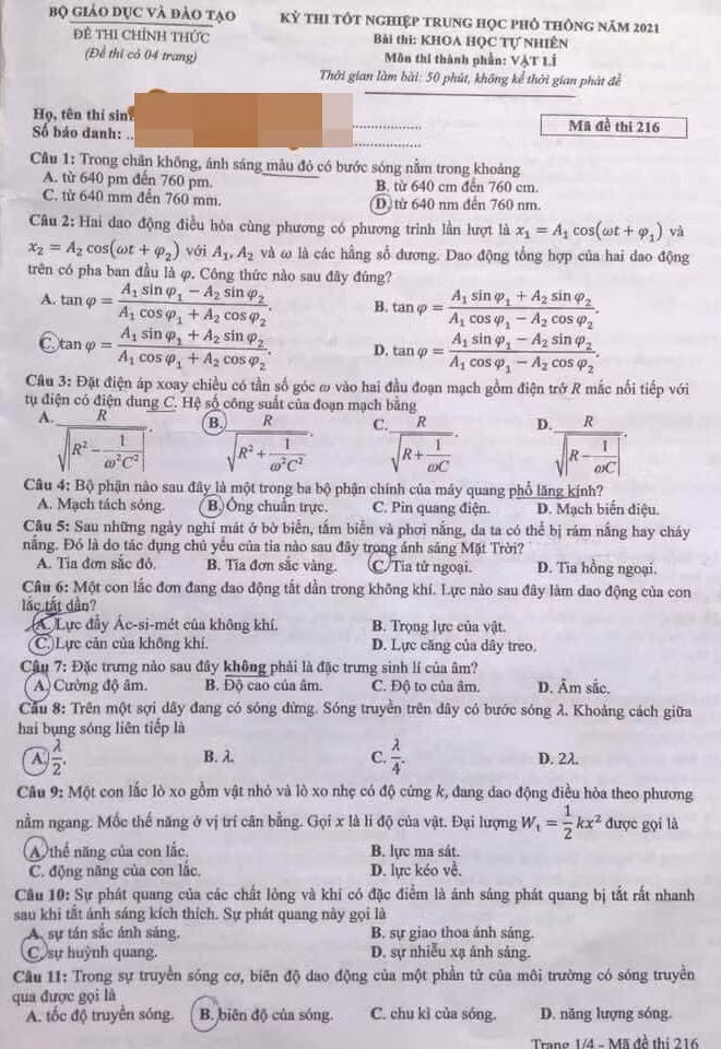 De thi va dap an mon Vat ly 2021 anh 2