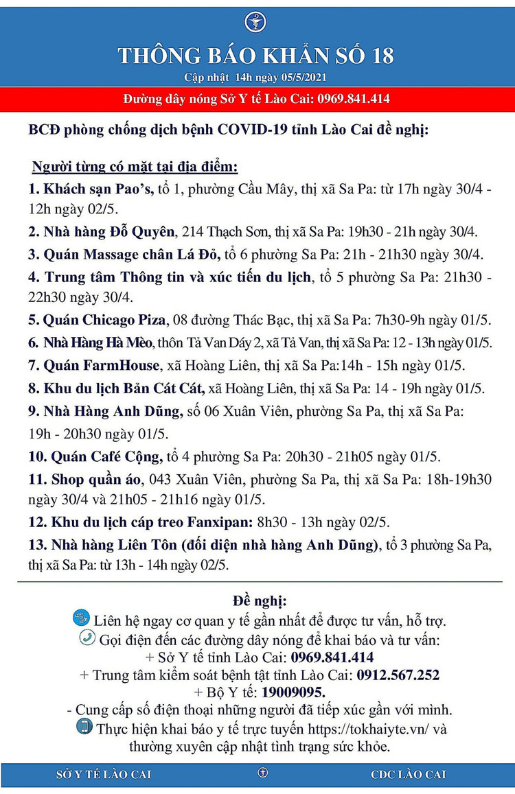 Thông báo khẩn tìm người đến 13 địa điểm ở Sa Pa - Lào Cai ảnh 1