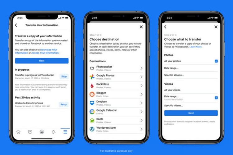Facebook giúp chuyển dữ liệu sang các nền tảng khác dễ dàng hơn ảnh 1 Công cụ Transfer Your Information của Facebook có giao diện trực quan hơn /// Ảnh: Facebook