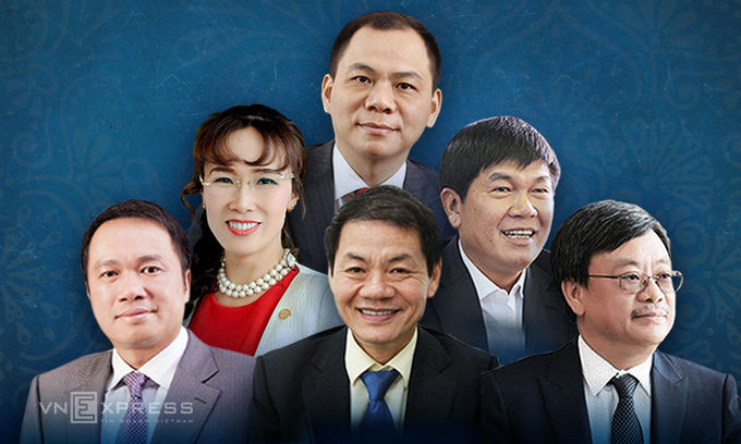6 tỷ phú Việt Nam nằm trong danh sách của Forbes năm nay. Đồ họa: Tạ Lư