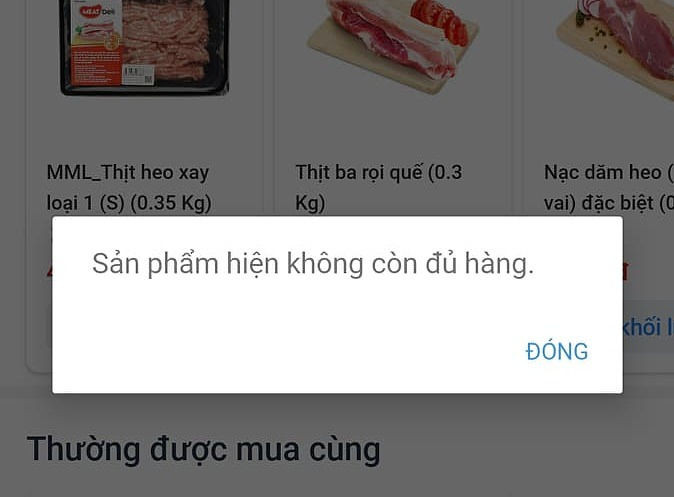 App VinID báo hết hàng từ tối qua cho tới sáng nay. Ảnh: Thi Hà.