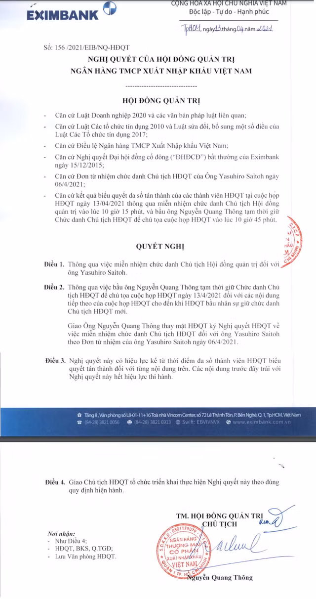 Sóng gió lại nổi lên ở thượng tầng Eximbank, 2 quyết định bổ nhiệm Chủ tịch HĐQT chỉ cách nhau 1 tiếng đồng hồ - Ảnh 2.