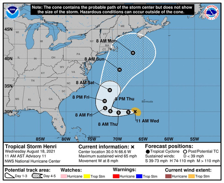 Bão số 8 Henri. Ảnh: National Weather Service