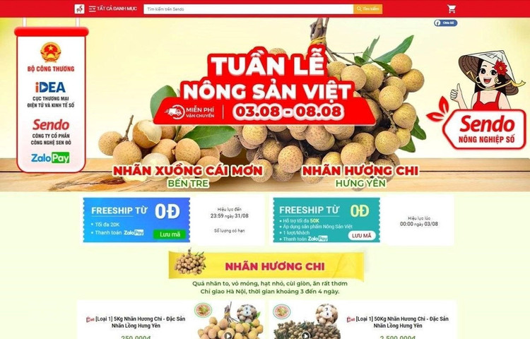 Sản phẩm nhãn lồng Hưng Yên của Việt Nam được quảng bá trên Sendo. (Ảnh: TTXVN phát)