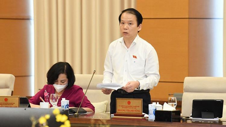 Chủ nhiệm Ủy ban Pháp luật của Quốc hội Hoàng Thanh Tùng trình bày báo cáo thẩm tra. Ảnh: Quốc hội