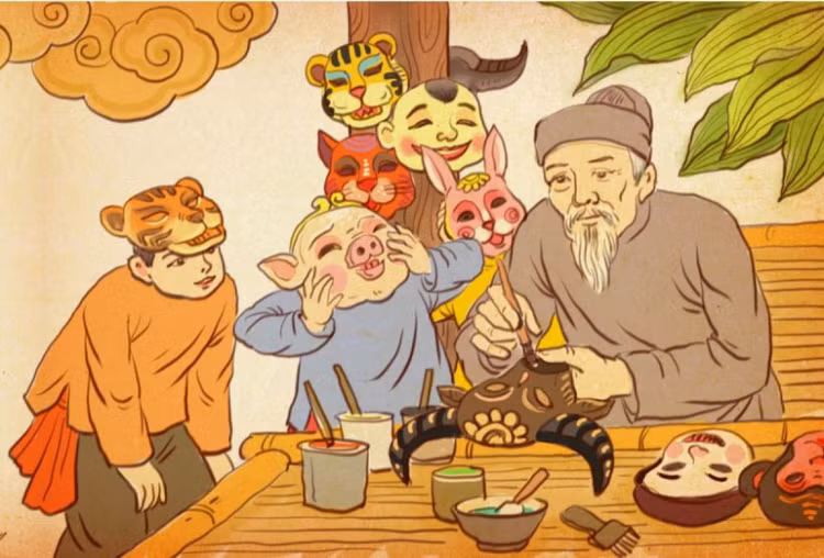 "Trung thu sum vầy" trực tuyến tại Hoàng thành Thăng Long ảnh 1 Mặt nạ giấy bồi - đồ chơi Trung thu truyền thống xưa được giới thiệu tại triển lãm