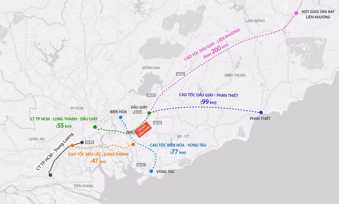 5 tuyến cao tốc kết nối sân bay Long Thành. Đồ hoạ: Thanh Huyền.