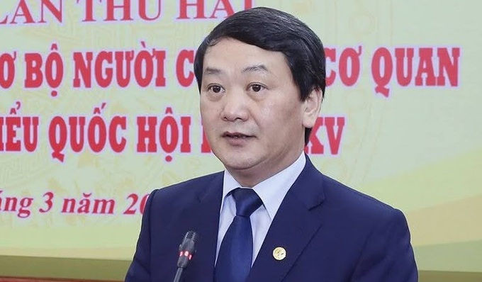 Ông Hầu A Lềnh, Phó Chủ tịch, Tổng thư ký Ủy ban Trung ương Mặt trận Tổ quốc Việt Nam, thông tin tại Hội nghị Hiệp thương lần 2 sáng 18/3. Ảnh: Hoàng Phong