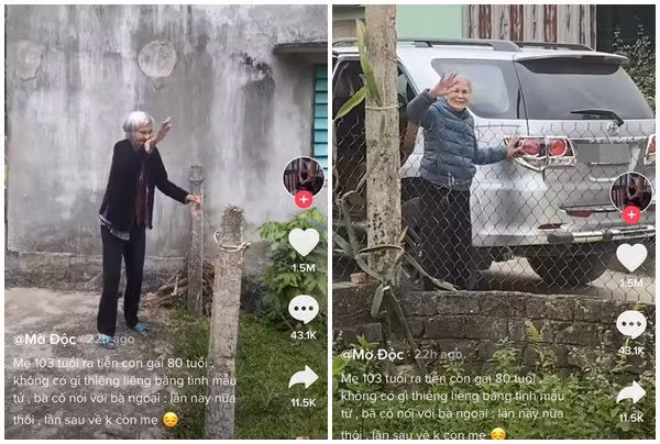 Rơi nước mắt hình ảnh cụ bà 103 tuổi bịn rịn tiễn con gái 80 tuổi về nhà - 1