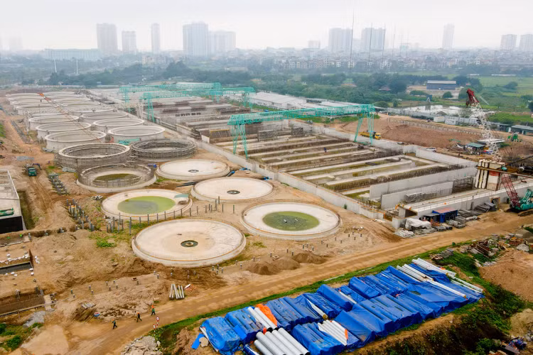 Cận cảnh nhà máy xử lý nước thải lớn nhất miền Bắc dần hình thành - 1