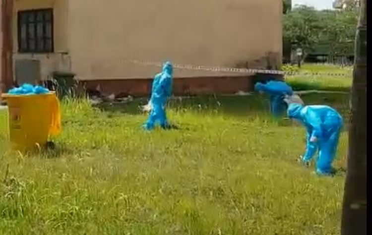 Nhóm đánh bài trong khu cách ly nhận hình phạt đi nhặt rác /// ẢNH: N.N.C