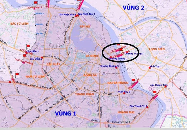 Bản đồ các vùng phòng dịch và các các chốt kiểm soát (cắm cờ) người, phương tiện qua lại giữa các vùng. Hà Nội chia 3 vùng phòng chống COVID-19: Giao thông đi lại ra sao? ảnh 1