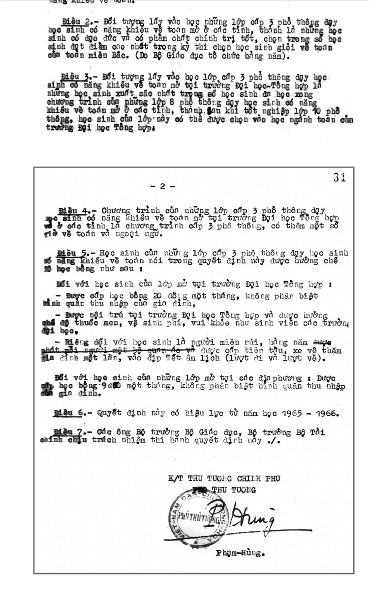 Quyết định thành lập lớp chuyên Toán đầu tiên năm 1965. Ảnh tư liệu.
