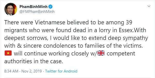 Phó Thủ tướng chia buồn với gia đình các nạn nhân thiệt mạng ở Anh