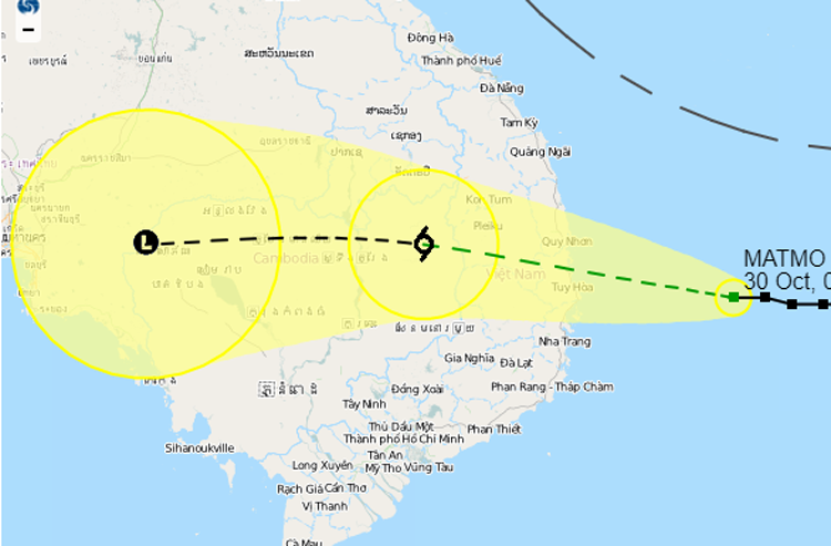 Dự báo hướng đi của bão Matmo của cơ quan khí tượng Hong Kong. 