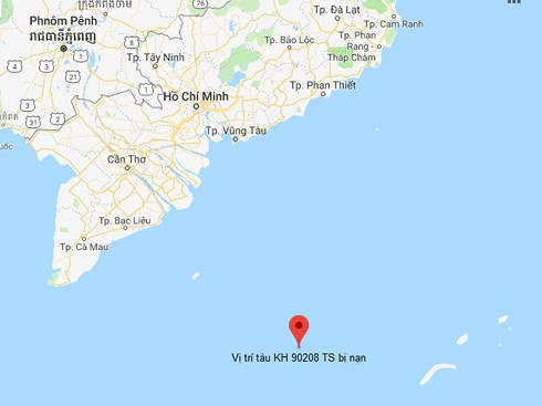 Vị trí tàu bị nạn. Ảnh: Đài TTDH cung cấp.
