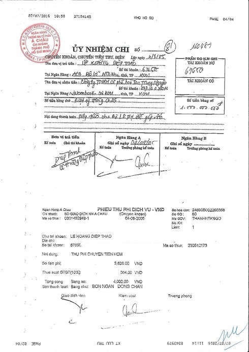 Ủy nhiệm chi nộp tiền cho bà Lê Thị Ước góp vốn n ăm 2005.