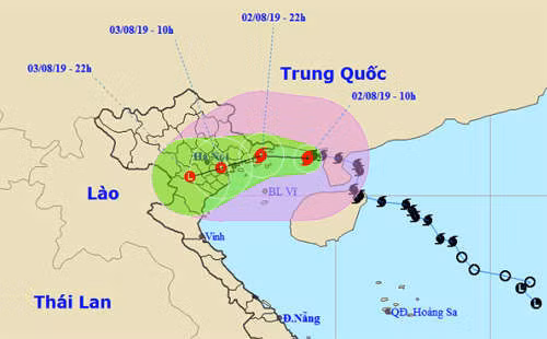 Dự báo đường đi và khu vực ảnh hưởng của bão Wipha. Ảnh: NCHMF.