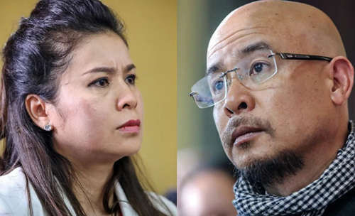 Vợ chồng bà Thảo, ông Vũ tại phiên xử sơ thẩm. Ảnh: Thành Nguyễn.