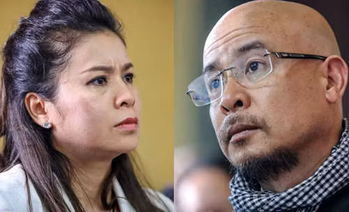 Vợ chồng bà Thảo, ông Vũ tại phiên xử sơ thẩm. Ảnh: Thành Nguyễn.