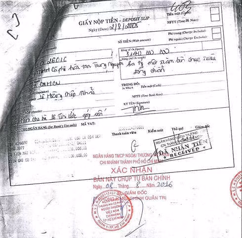 Giấy nộp tiền cho bà Lê Thị Ước góp vốn