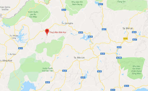 Vị trí đập thủy điện Đăk Kar.