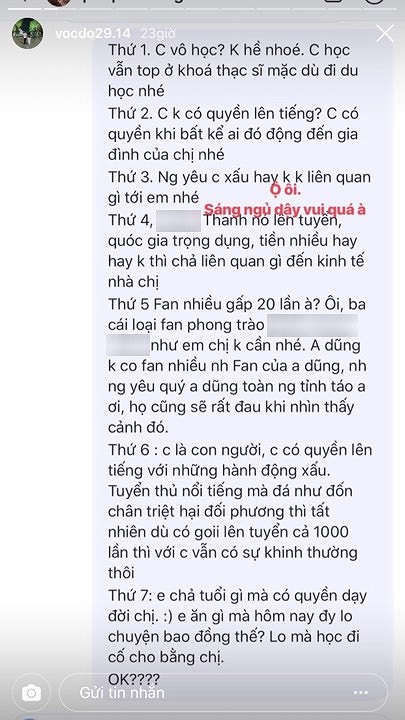 Bạn gái hậu vệ Văn Dũng xúc phạm Vũ Văn Thanh, 'thách thức' dư luận - ảnh 3