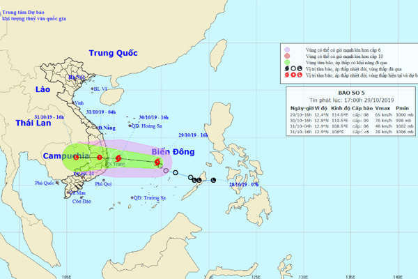 Bão số 5 giật cấp 10, vào đất liền các tỉnh từ Bình Định đến Ninh Thuận