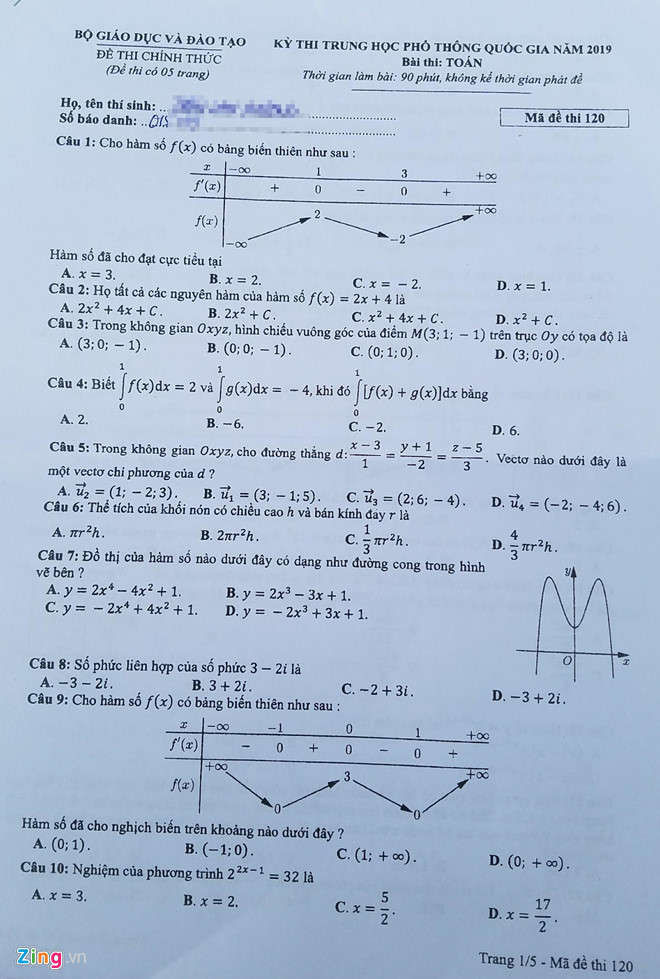 Bai giai 24 ma de thi mon Toan THPT quoc gia 2019 hinh anh 1 