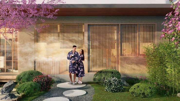 Biệt thự Sun Beauty Onsen được thiết kế tối giản và tận hưởng nguồn khoáng nóng quý giá. Ảnh phối cảnh minh họa