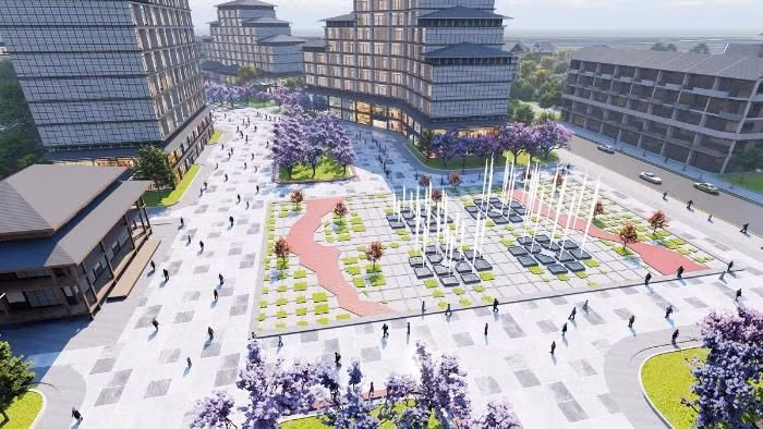 Quần thể nghỉ dưỡng khoáng nóng Sun Beauty Onsen mang phong cách kiến trúc Nhật Bản. Ảnh phối cảnh minh họa