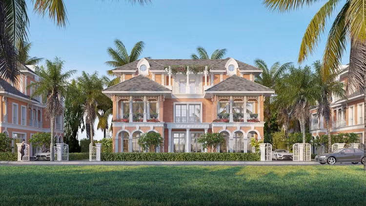 ‏Kiến trúc biệt thự và cảnh quan của Sunneva Island hòa quyện phong cách Đông Dương &amp; Champa. Ảnh phối cảnh minh họa