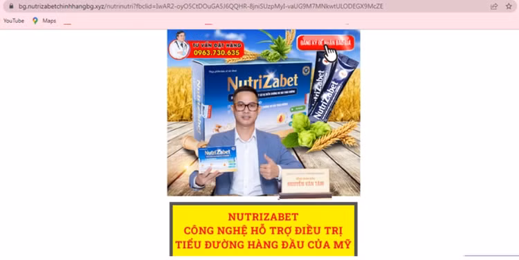 Nguoi tieu dung tay chay sua hat ho tro tieu duong Nutrizabe quang cao sai pham