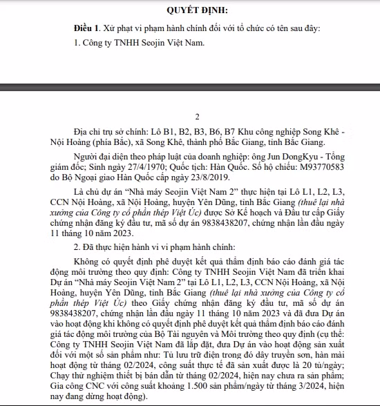 Ai đứng sau Seojin Việt Nam liên tiếp vi phạm môi trường? Ai dung sau Seojin Viet Nam lien tiep vi pham moi truong?