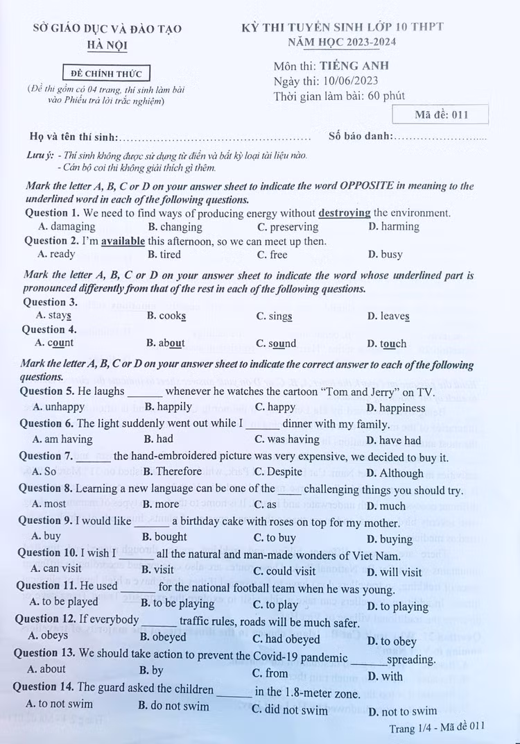 Goi y dap an mon Tieng Anh thi vao lop 10 cua Ha Noi-Hinh-4