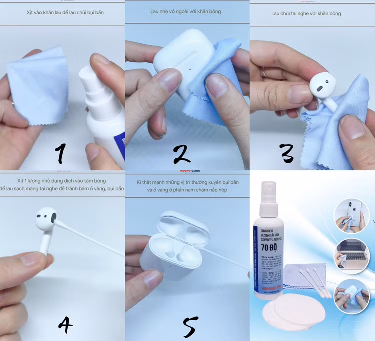 Quy trình vệ sinh tai nghe không dây đơn giản với sản phẩm vệ sinh chuyên nghiệp.